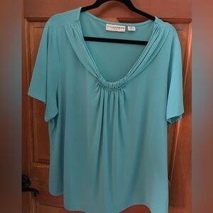 Sag Harbor Teal Short Sleeve Scoop Neck Blouse